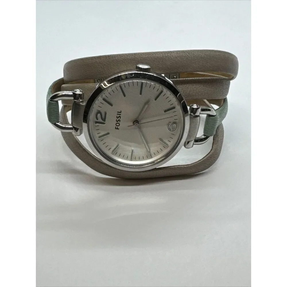 Fossil Georgia ES3224 Women's Beige and Teal Leather Analog Dial Watch JNA313